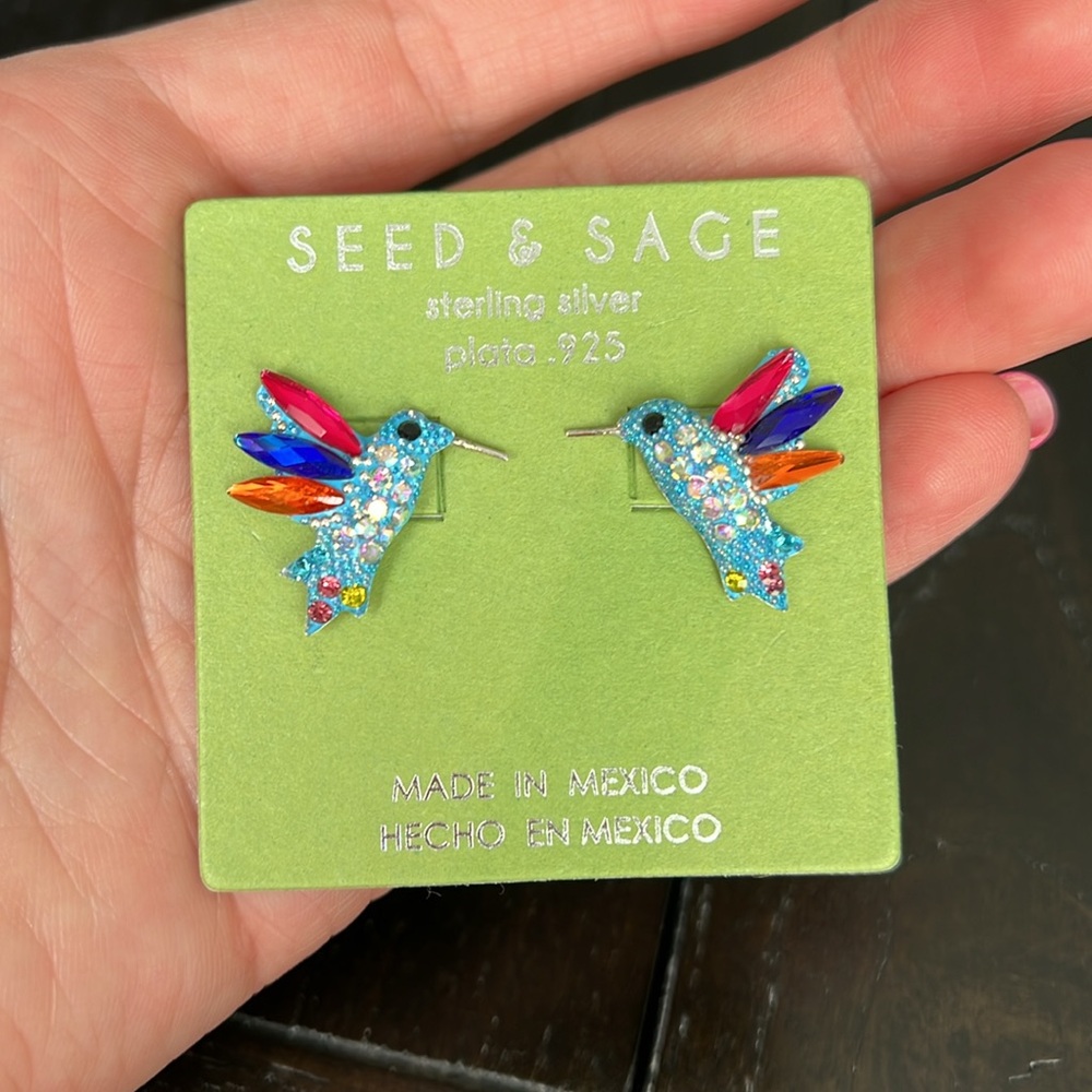 Seed & Sage Sterling Silver Hummingbird Earrings - Picture 5 of 5